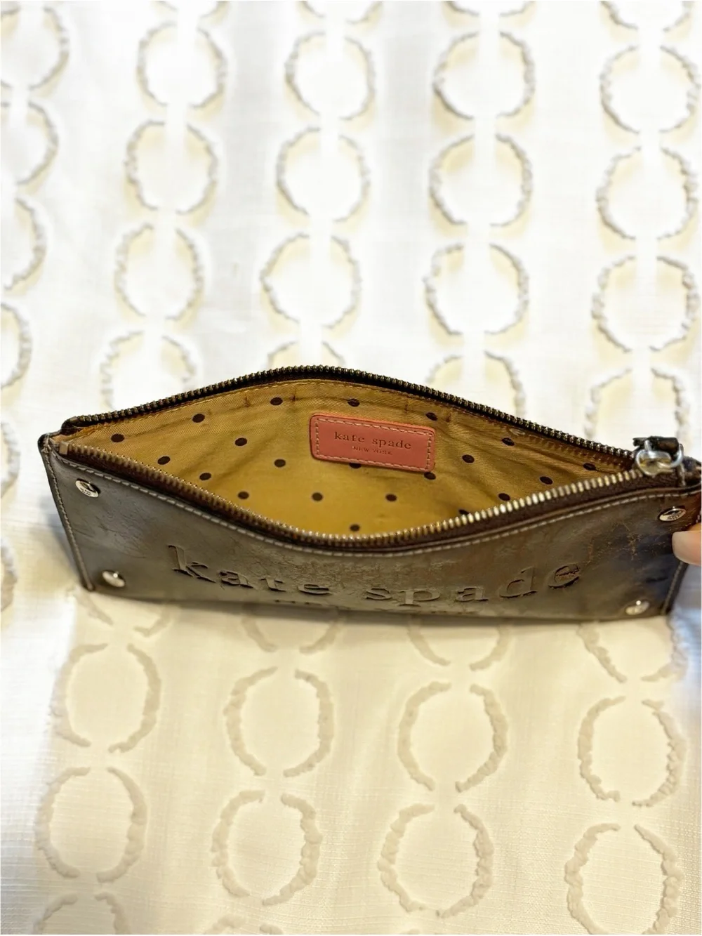 Vintage Y2K Kate Spade Distressed Leather Wallet Wristlet Brown